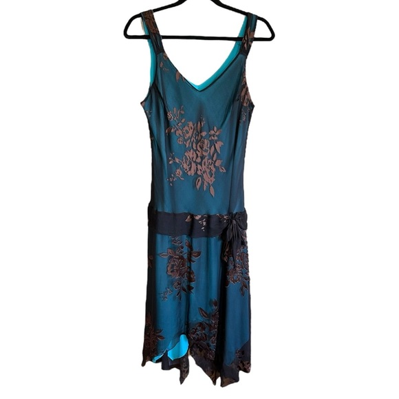 JONATHAN MARTIN Vintage Y2K Sheer Burnout Silk Blend Dress Asymmetric Hem 12 - Picture 11 of 16